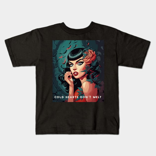 pin up vampire with bats Kids T-Shirt by Kingrocker Clothing